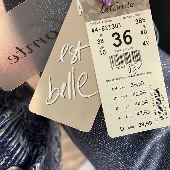 Le Comte Metallic Tee Shirt Top NWT Blue Size 36 Small Short Sleeve - Picture 7 of 12